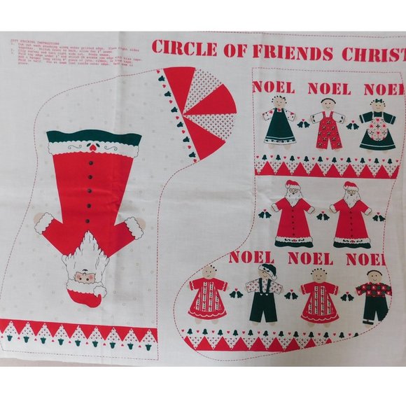 Vintage 1988 Christmas Santa Stockings PrePrinted Pattern on Fabric Makes 4 - Picture 2 of 4